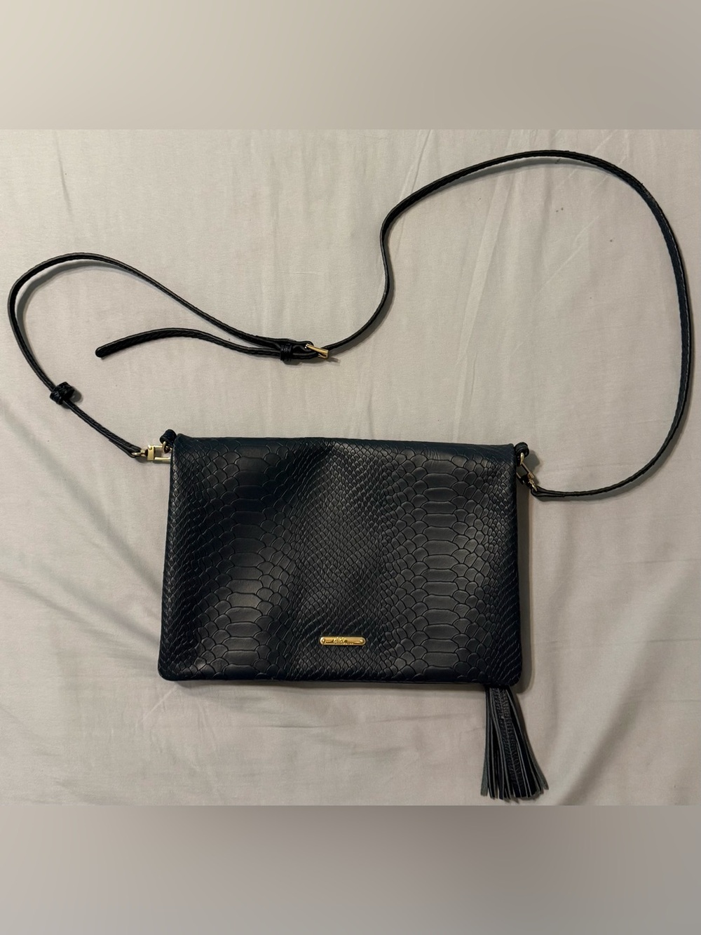 Gigi New York Navy Embossed Leather Crossbody Bag